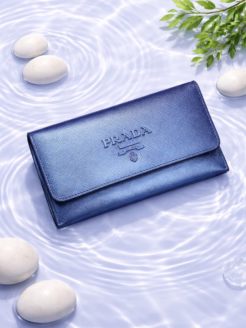 Prada Metallic Saffiano Continental Wallet with Removable Card Holder